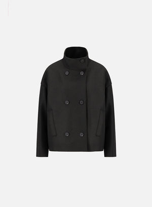 Cropped funnel jacket pressed wool