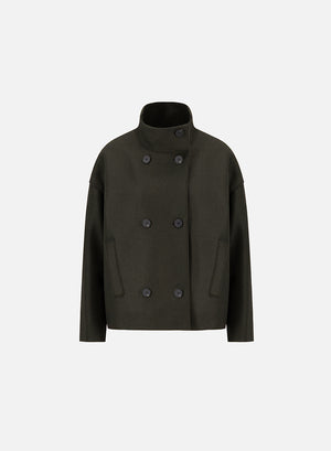 Cropped funnel jacket pressed wool