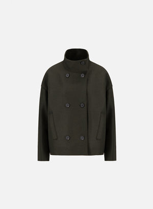 Cropped funnel jacket in pressed wool