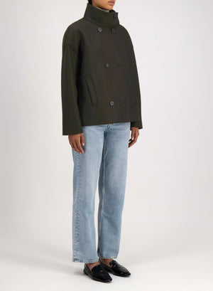 Cropped funnel jacket in pressed wool