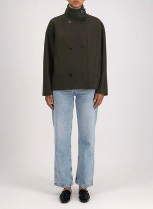 Cropped funnel jacket in pressed wool