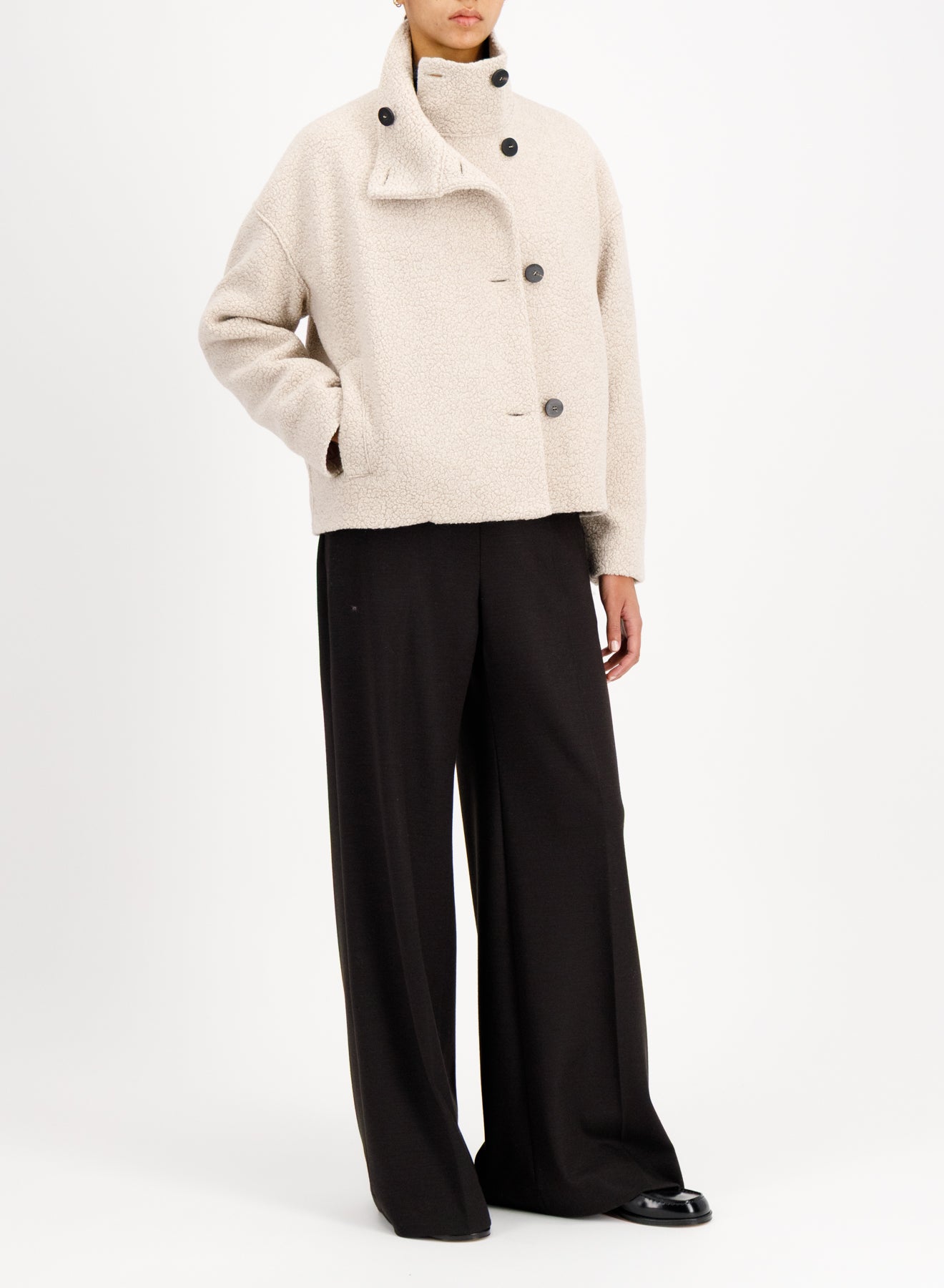 Cropped funnel jacket in bouclé