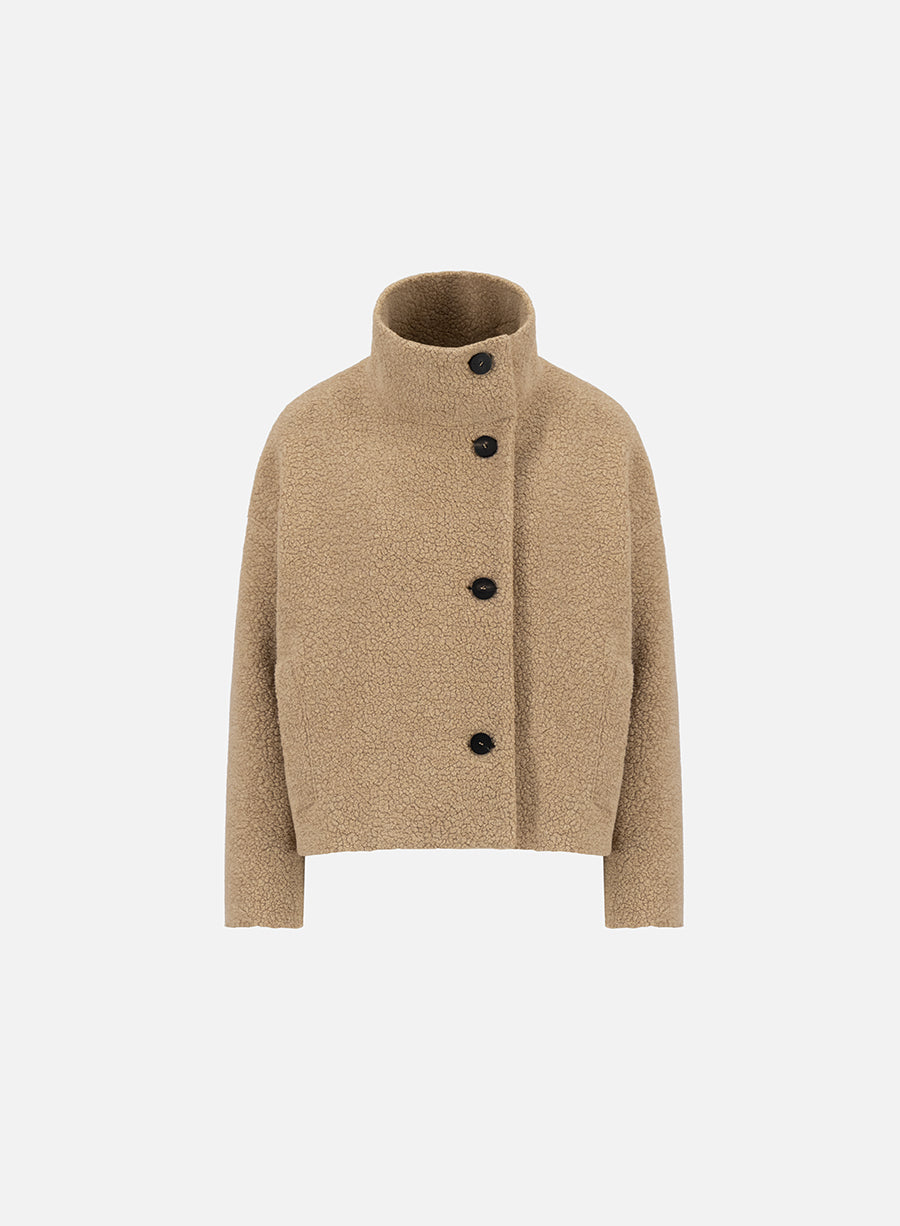 Cropped funnel jacket in bouclé
