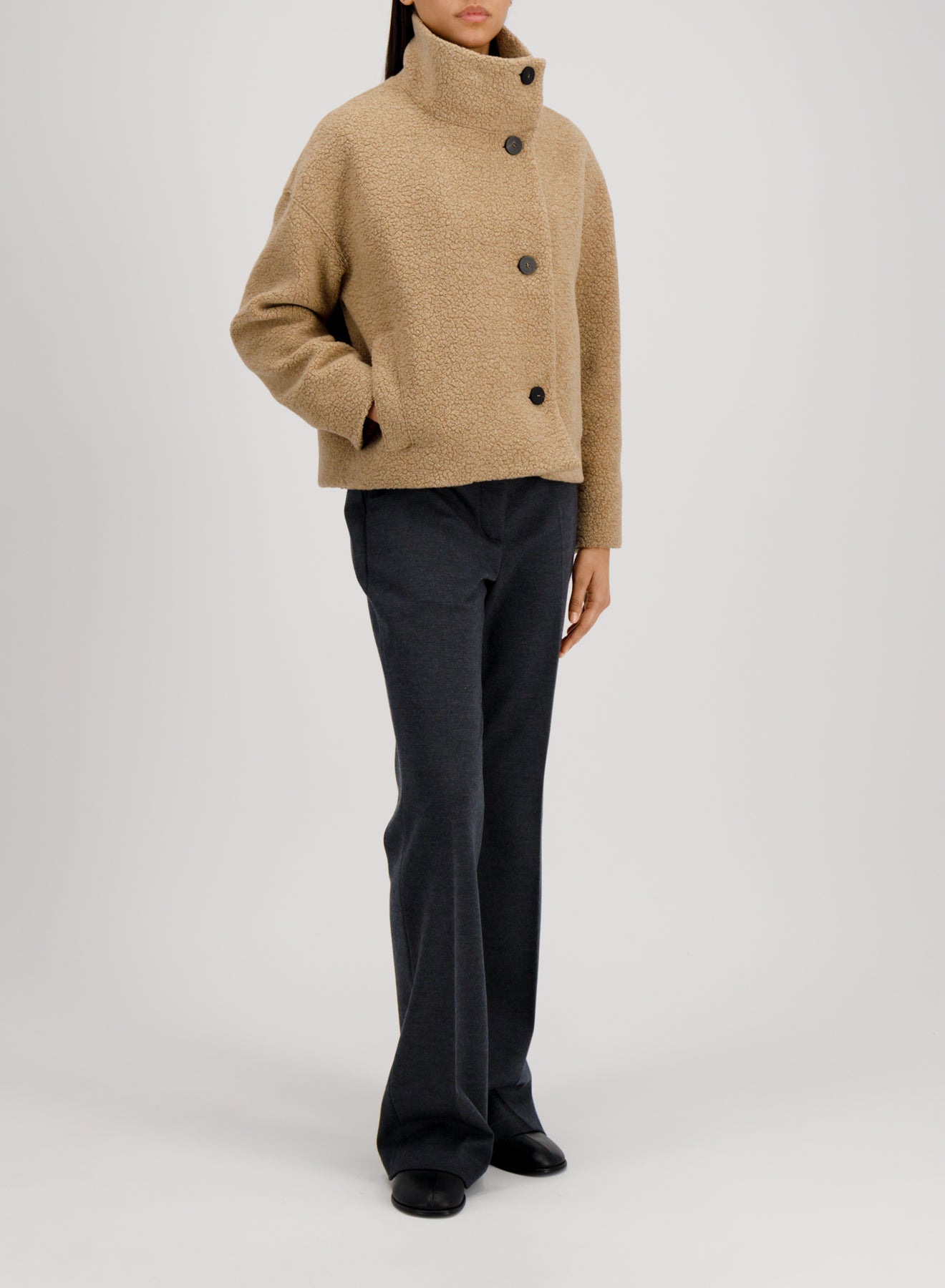 Cropped funnel jacket bouclé