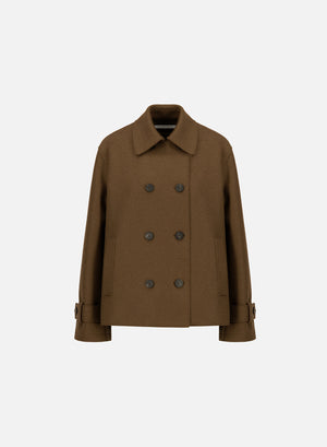 Oversized short trench in pressed wool with quilted lining