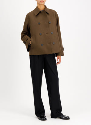 Oversized short trench in pressed wool with quilted lining