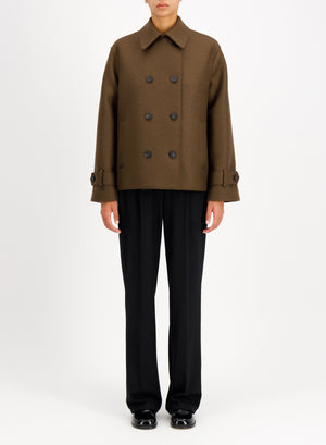 Oversized short trench in pressed wool with quilted lining