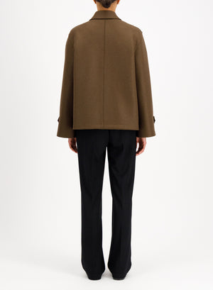 Oversized short trench in pressed wool with quilted lining