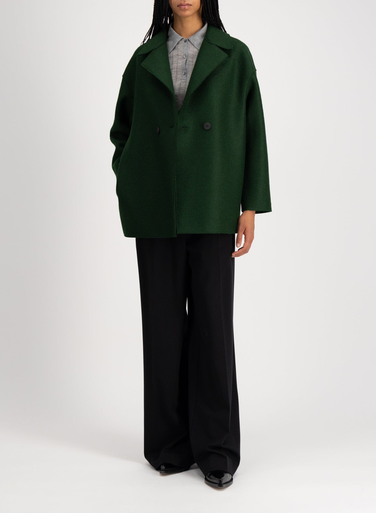 Dropped shoulder jacket pressed wool