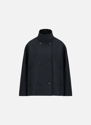Oversized funnel jacket in pressed wool with quilted lining