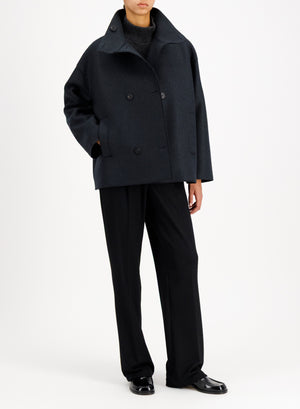 Oversized funnel jacket in pressed wool with quilted lining