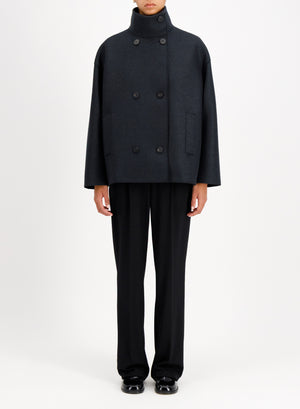 Oversized funnel jacket in pressed wool with quilted lining