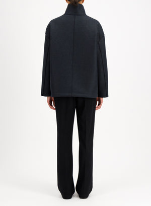 Oversized funnel jacket in pressed wool with quilted lining
