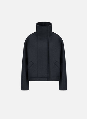 Funnel biker jacket in pressed wool