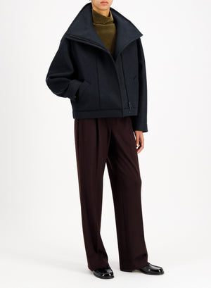 Funnel biker jacket in pressed wool