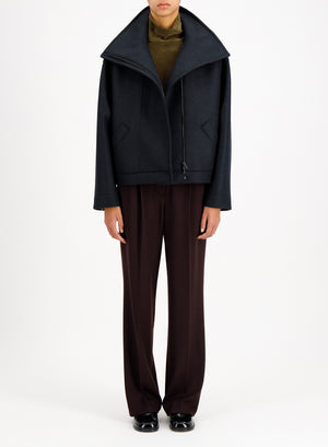 Funnel biker jacket in pressed wool