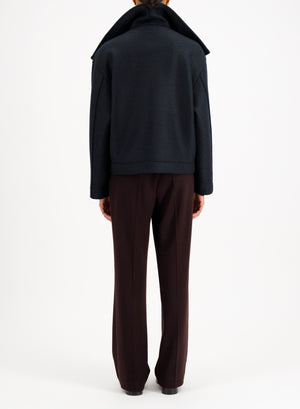 Funnel biker jacket in pressed wool