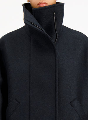 Funnel biker jacket in pressed wool