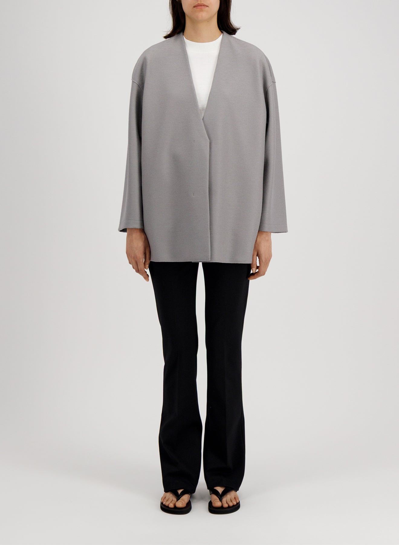 dropped shoulder cardigan light pressed wool