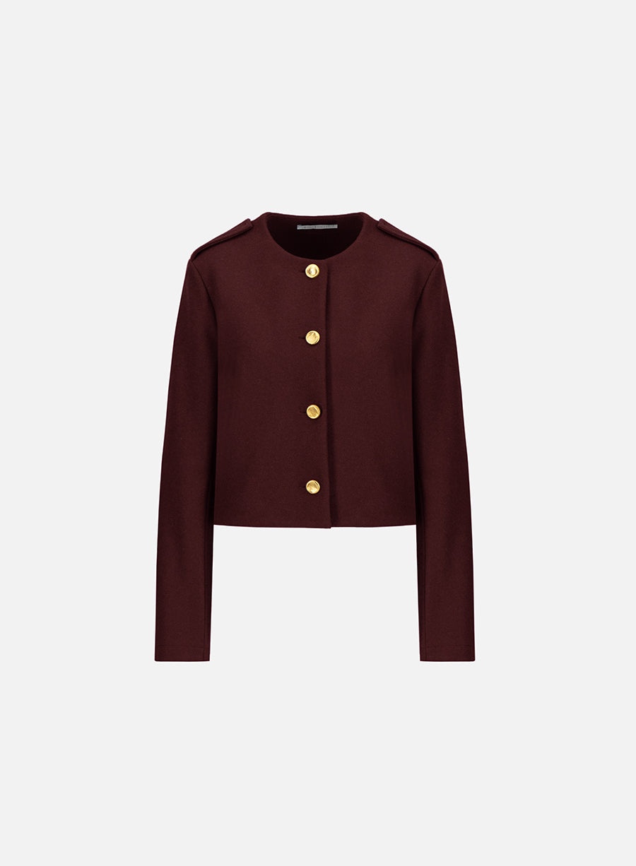 uncollared jacket light pressed wool
