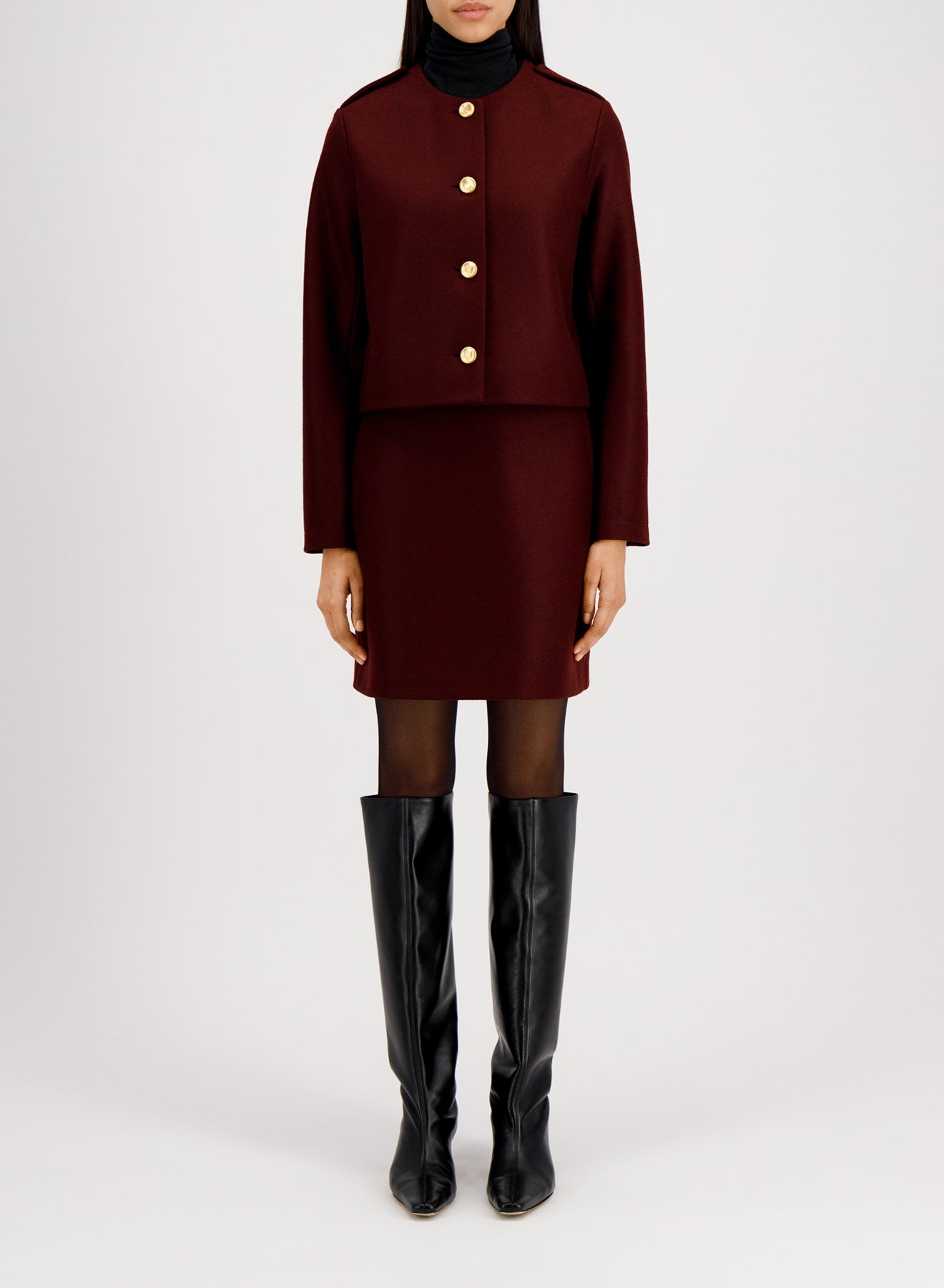uncollared jacket light pressed wool