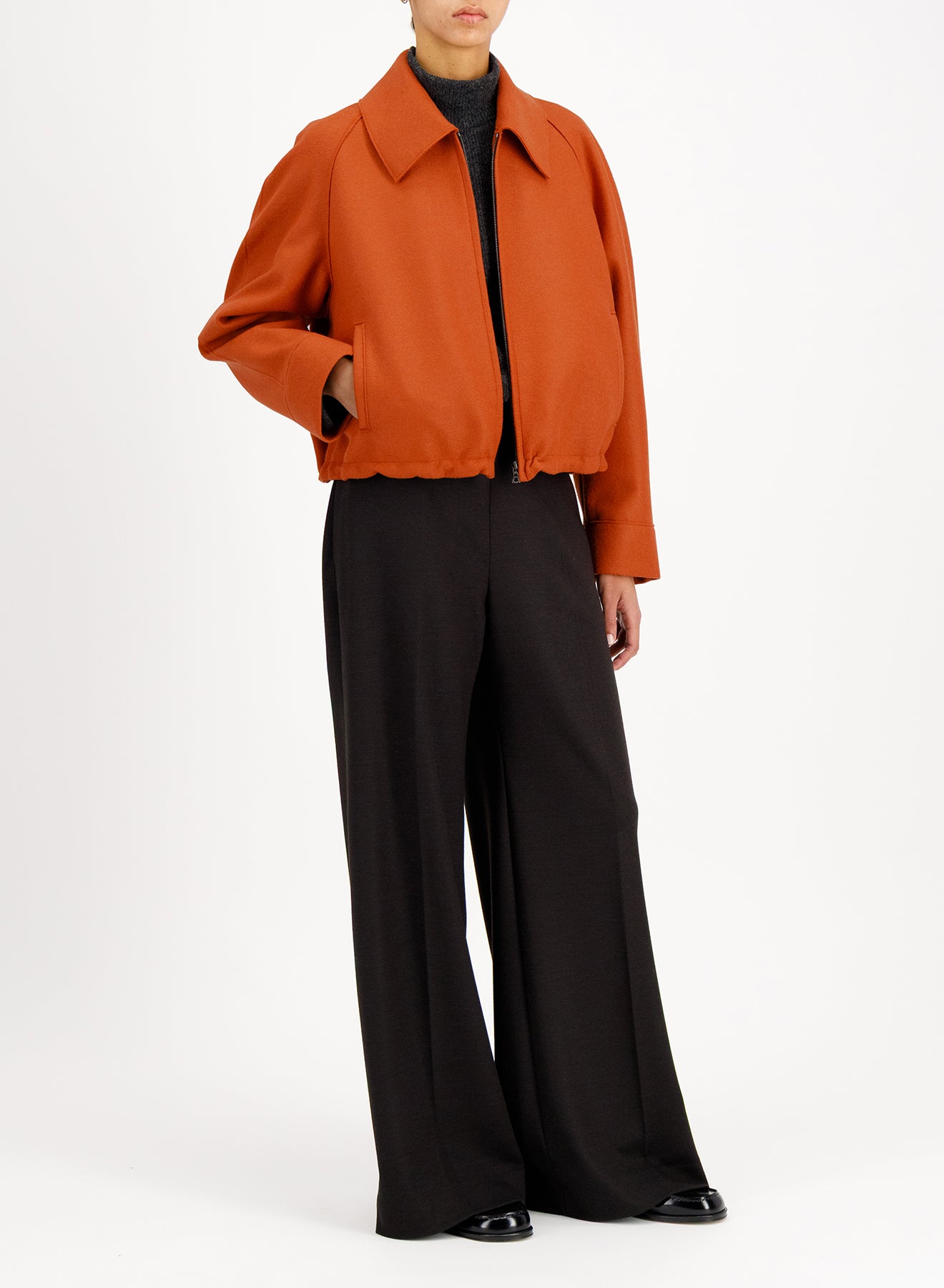 raglan drawstring jacket light pressed wool