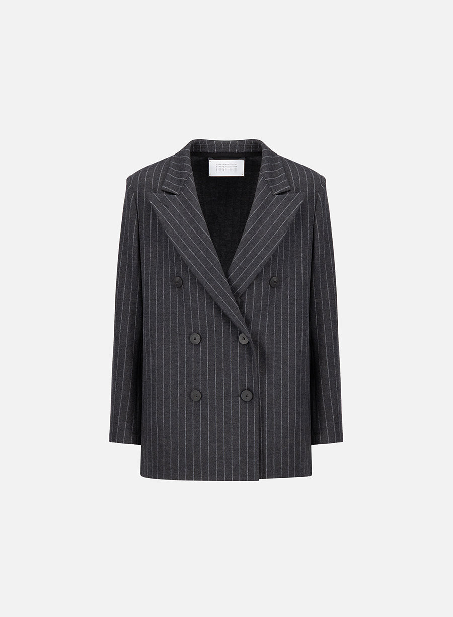 slouchy peacoat with shoulder pads pinstripe