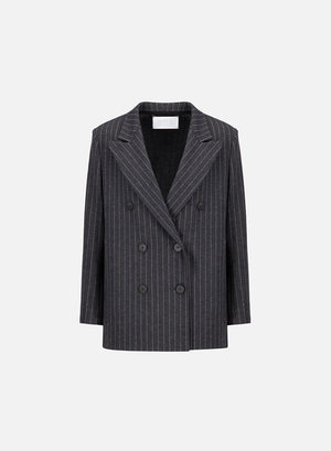 slouchy peacoat with shoulder pads pinstripe