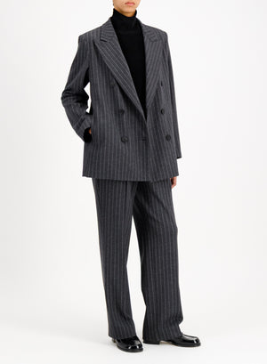 slouchy peacoat with shoulder pads pinstripe