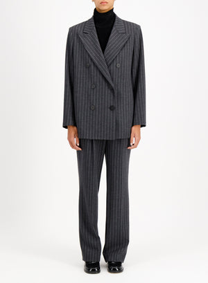 slouchy peacoat with shoulder pads pinstripe
