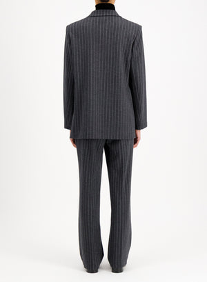 slouchy peacoat with shoulder pads pinstripe