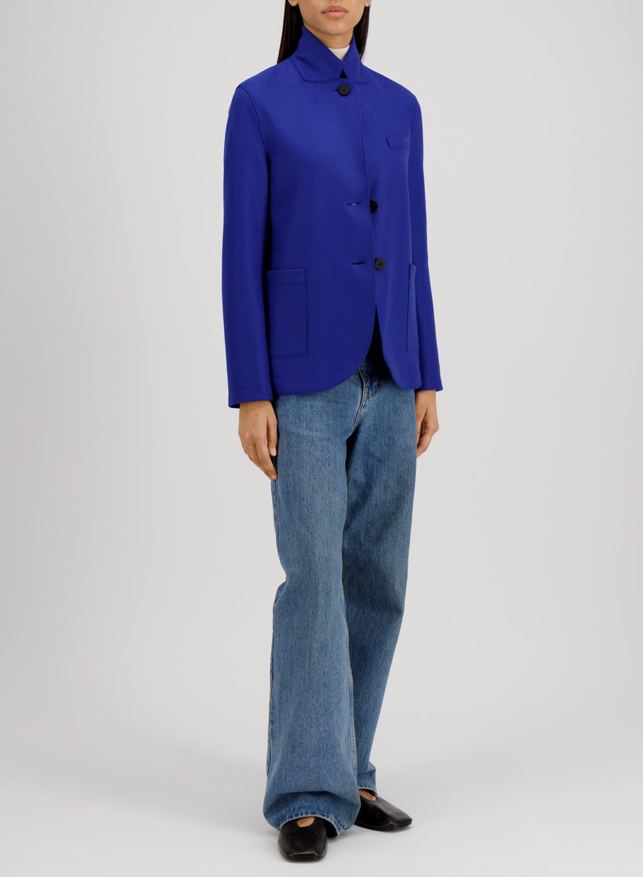 Stand up collar blazer light pressed wool