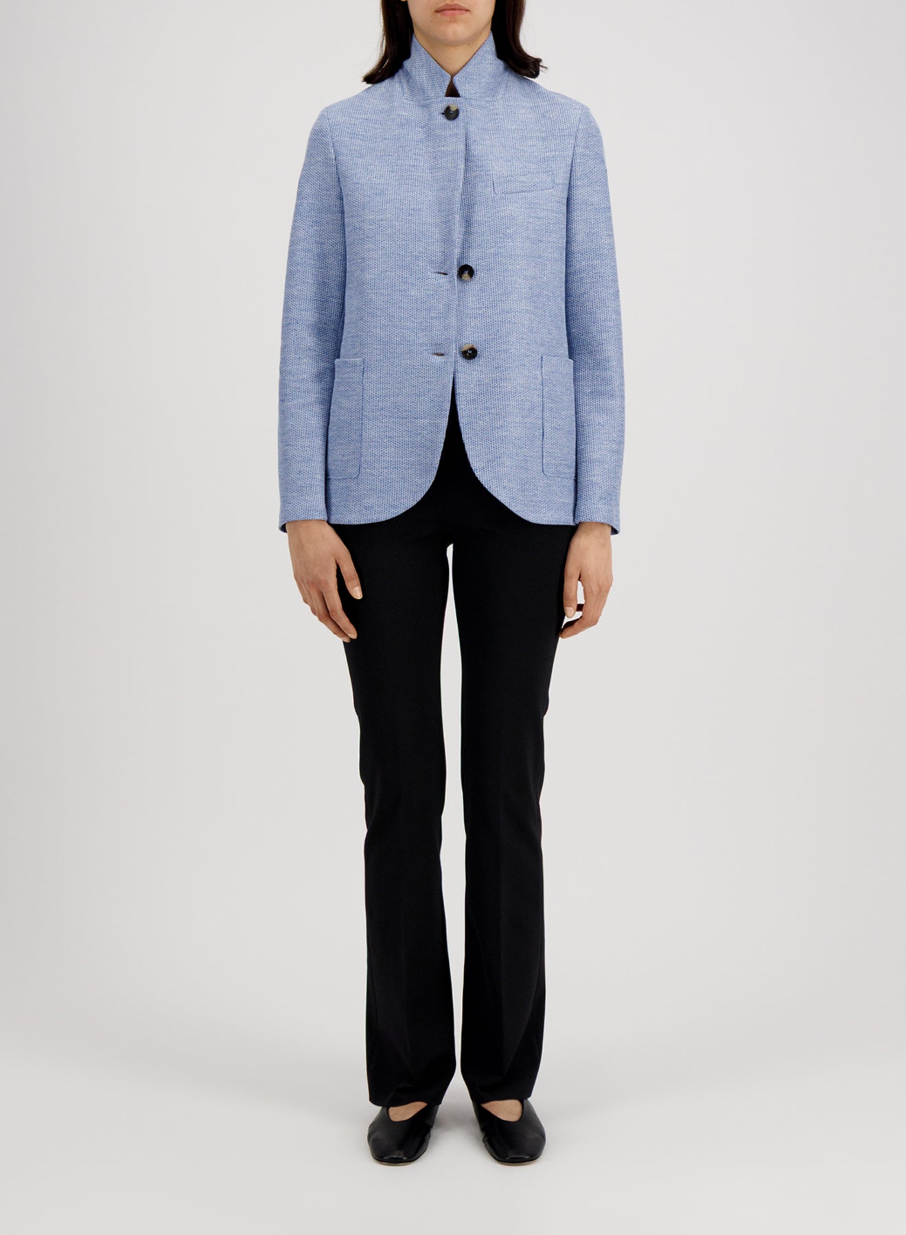 Stand up collar blazer linen honeycomb