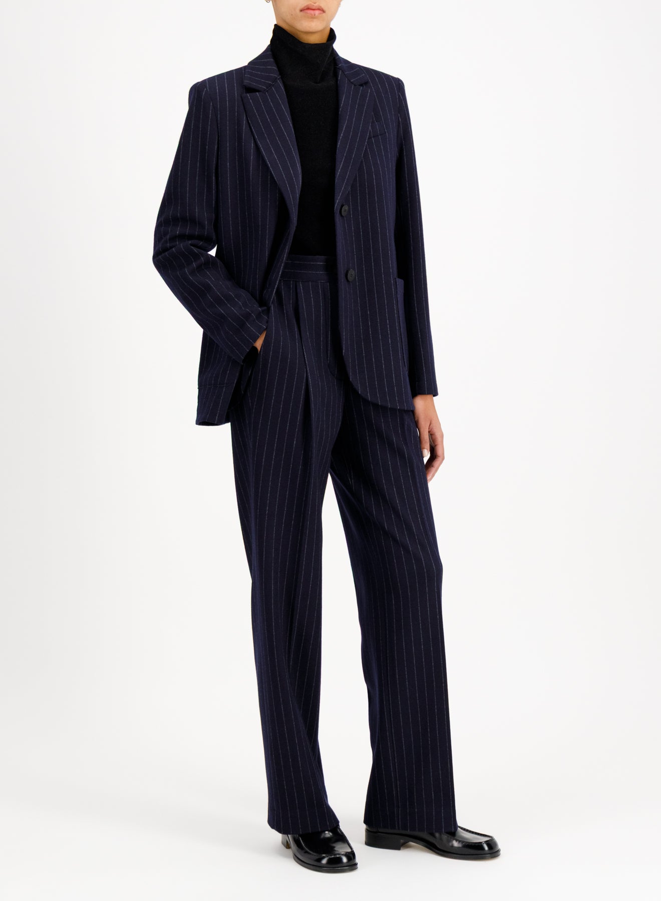 boyfriend blazer with shoulder pads pinstripe