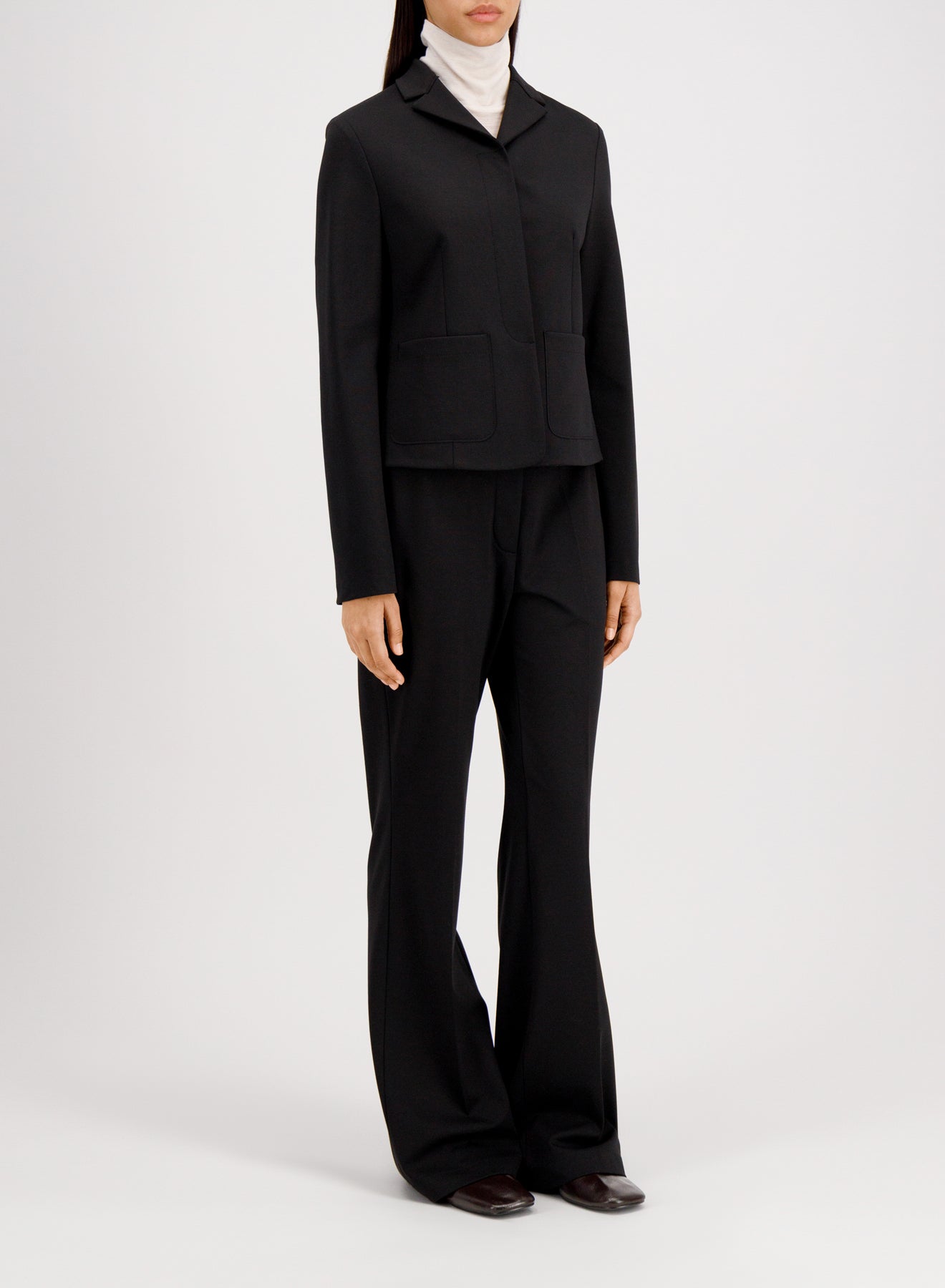 Fly front cropped jacket viscose flannel
