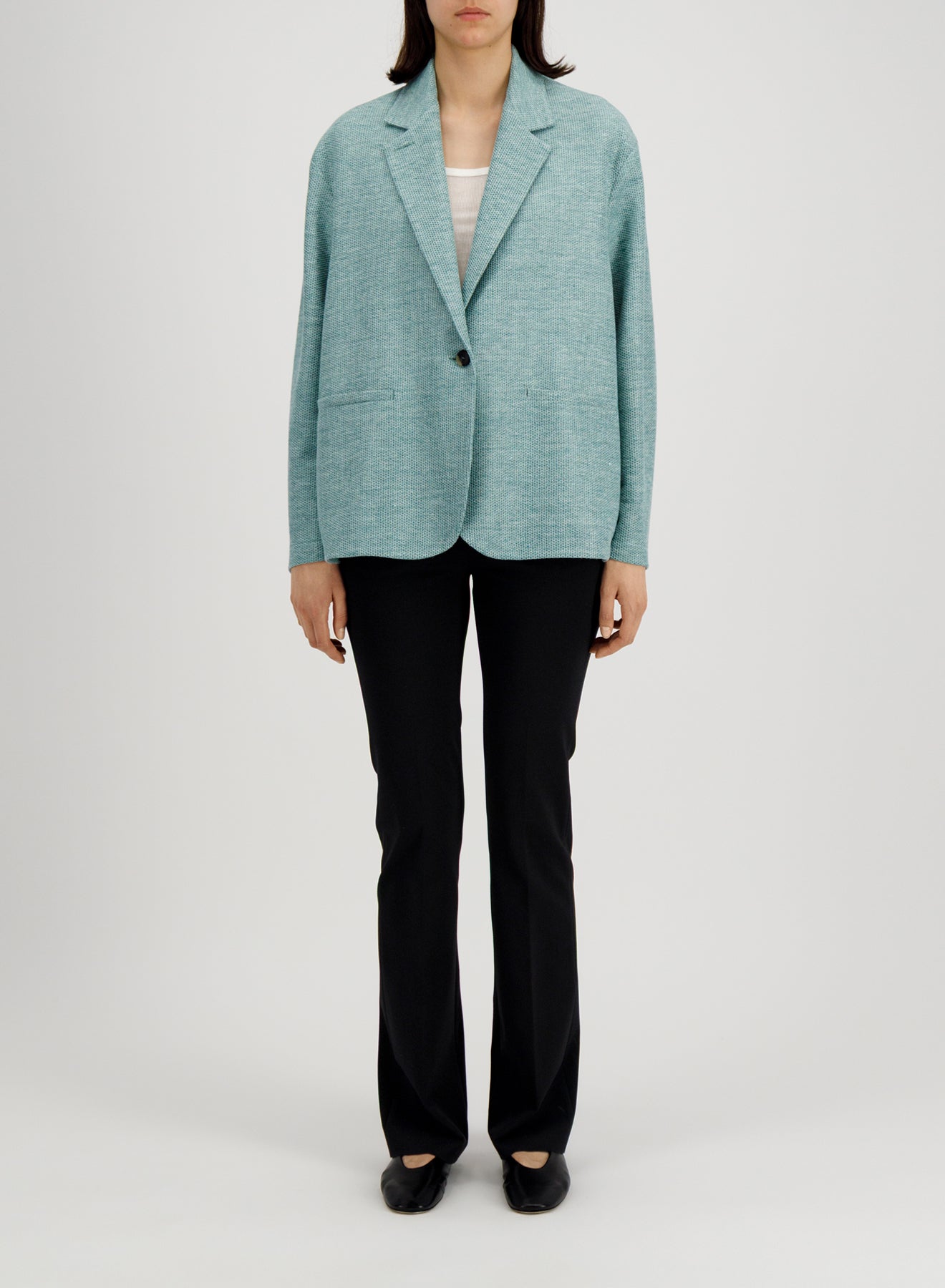 dropped shoulder blazer linen honeycomb