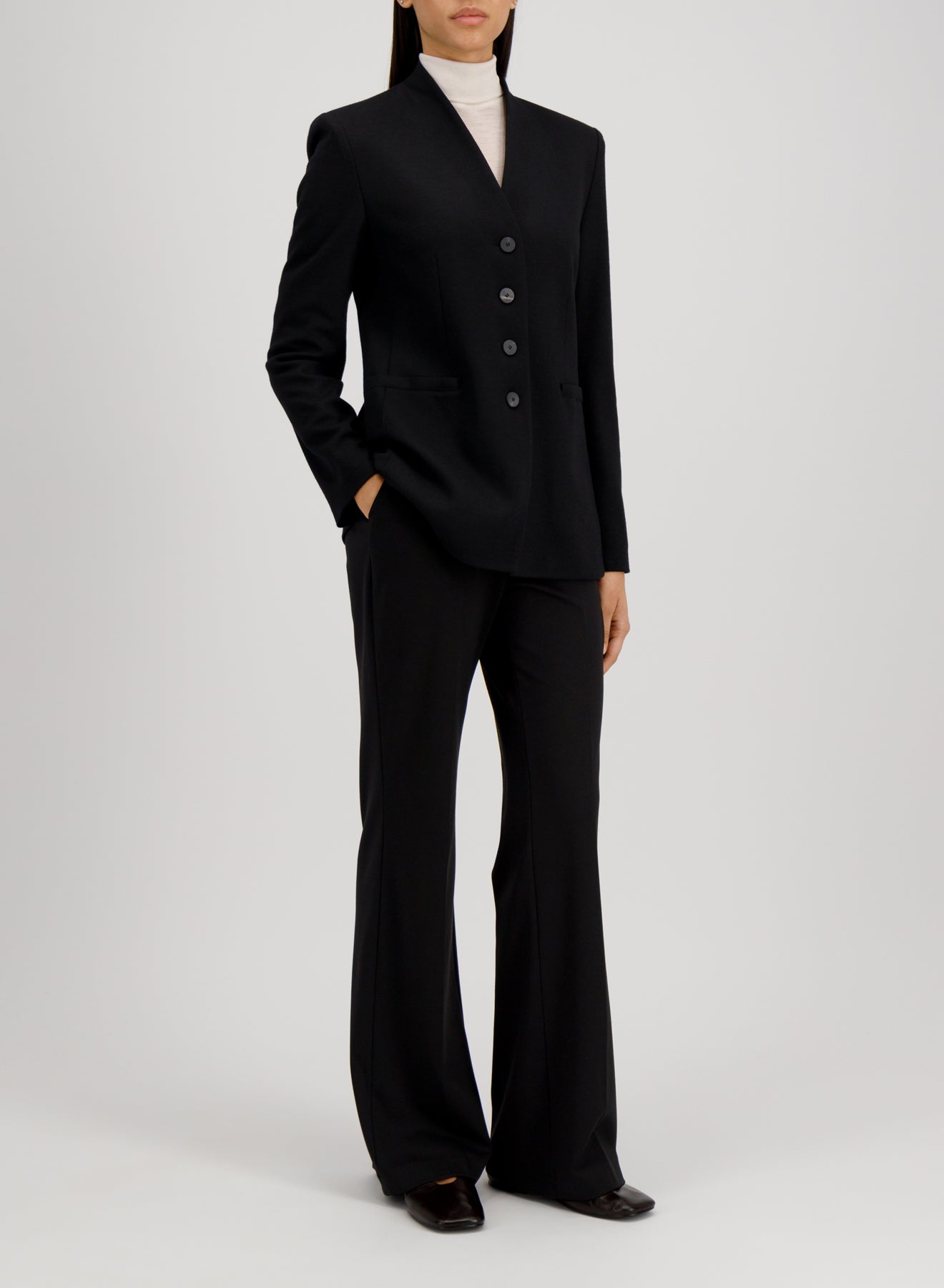 Collarless blazer superfine merino