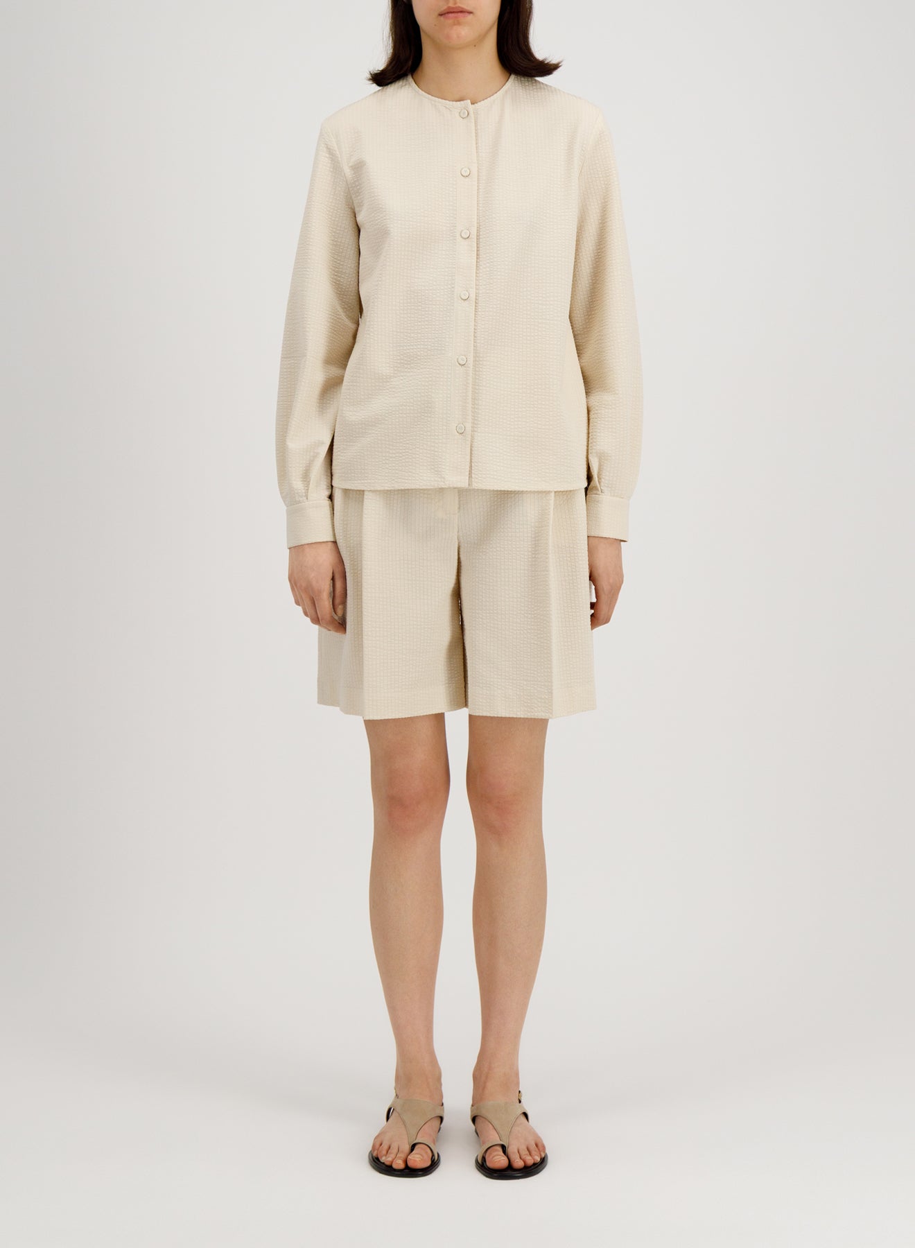 collarless shirt coolmax seersucker