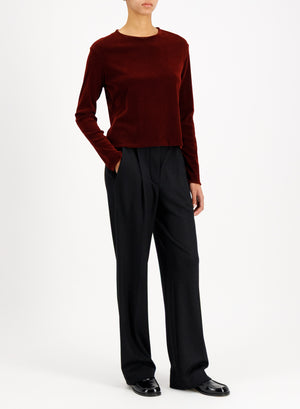 crew neck top stretch velvet