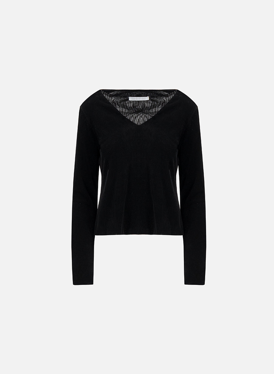 V neck top stretch velvet