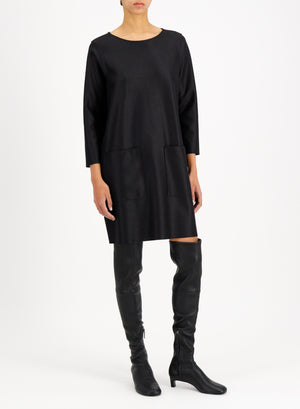 Geometric dress with pockets light pressed wool
