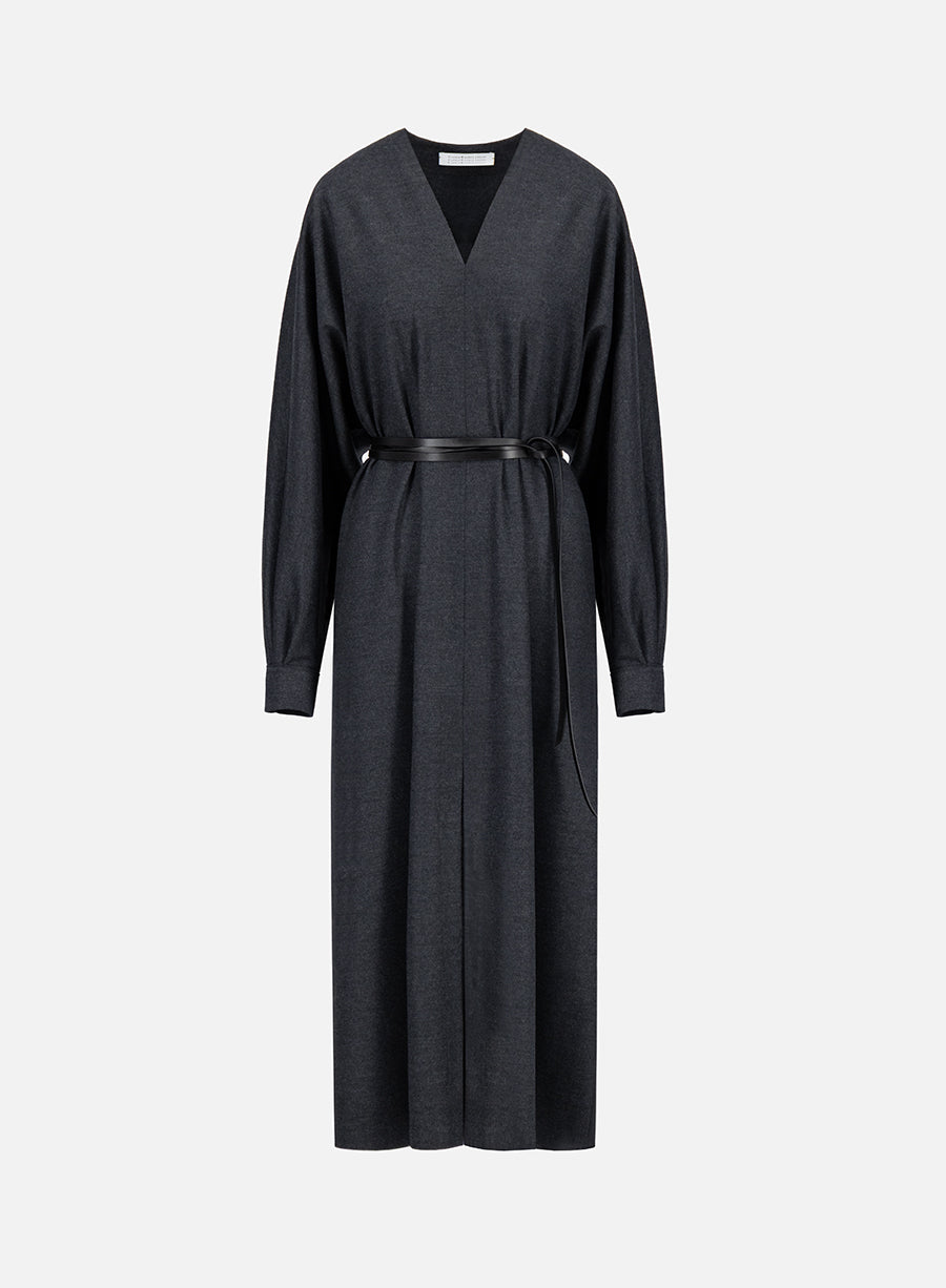 kimono dress with leather belt superfine merino