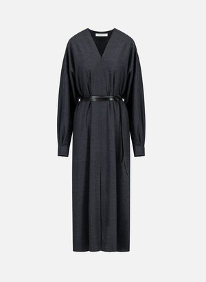 kimono dress with leather belt superfine merino