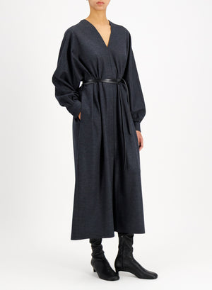 kimono dress with leather belt superfine merino