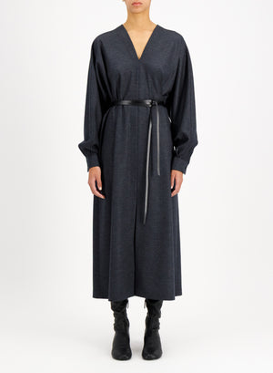 kimono dress with leather belt superfine merino