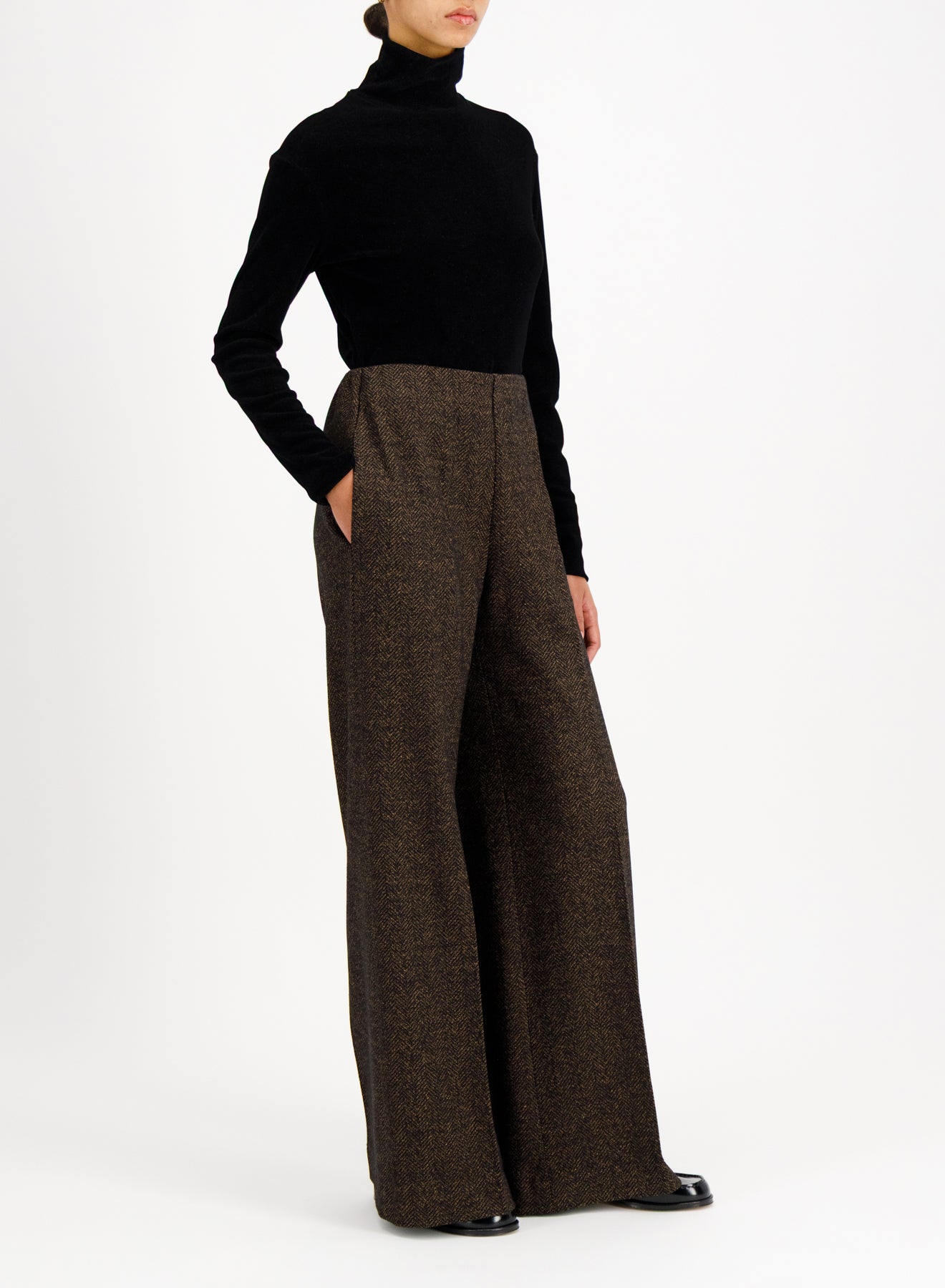 flared trousers donegal herringbone