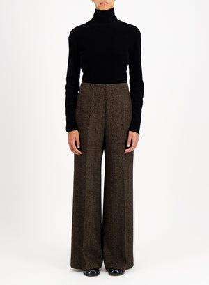 Women flared trousers donegal herringbone