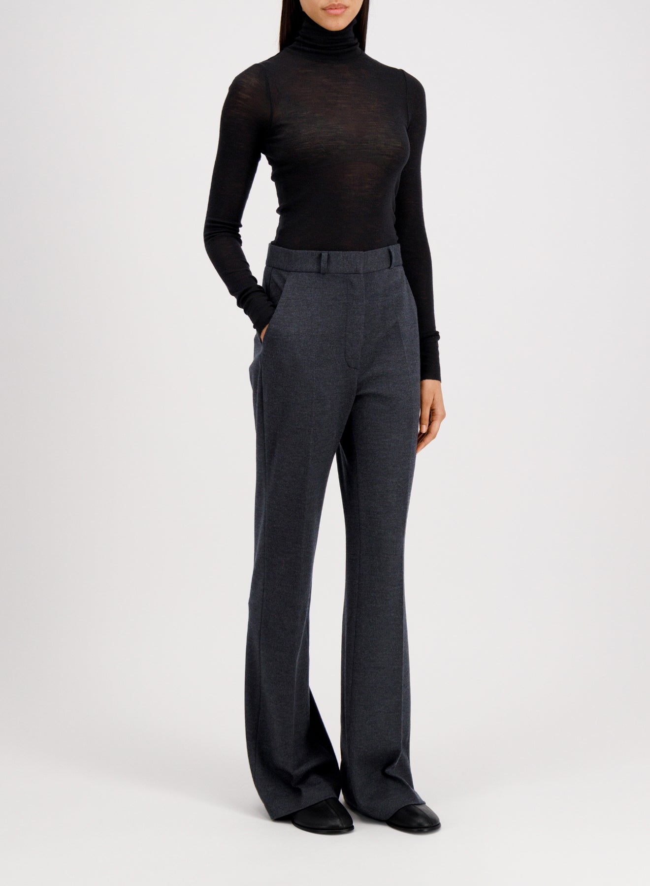 Flared fitted trousers superfine merino