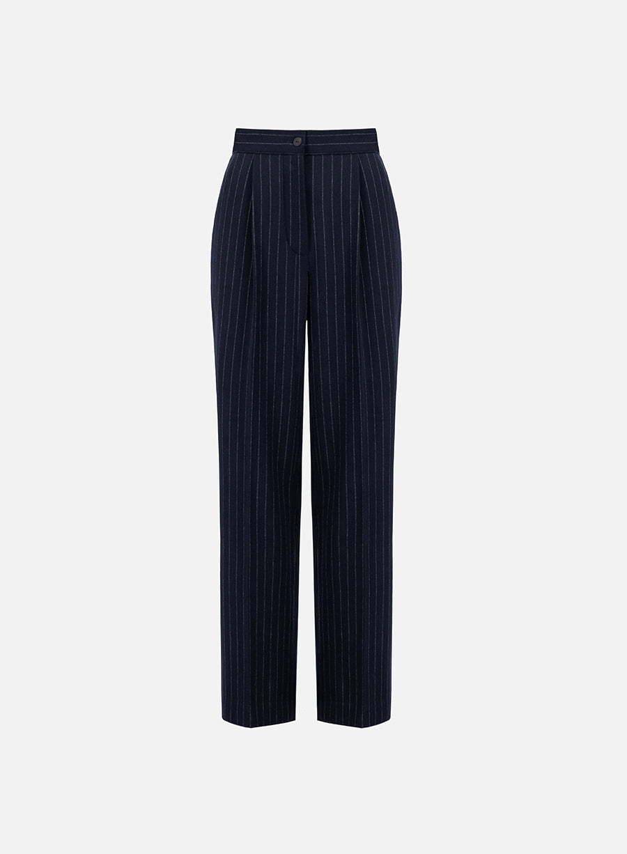 pleated trousers with elastic waist pinstripe