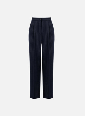 pleated trousers with elastic waist pinstripe